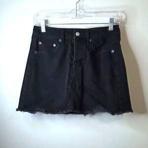 American Eagle Black Button Fly Denim Mini Skirt Size 2